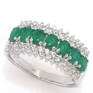 COCCI Collection Platinum Plated 1.65 ctw Brazilian Sakota Emerald & Zircon Ring
